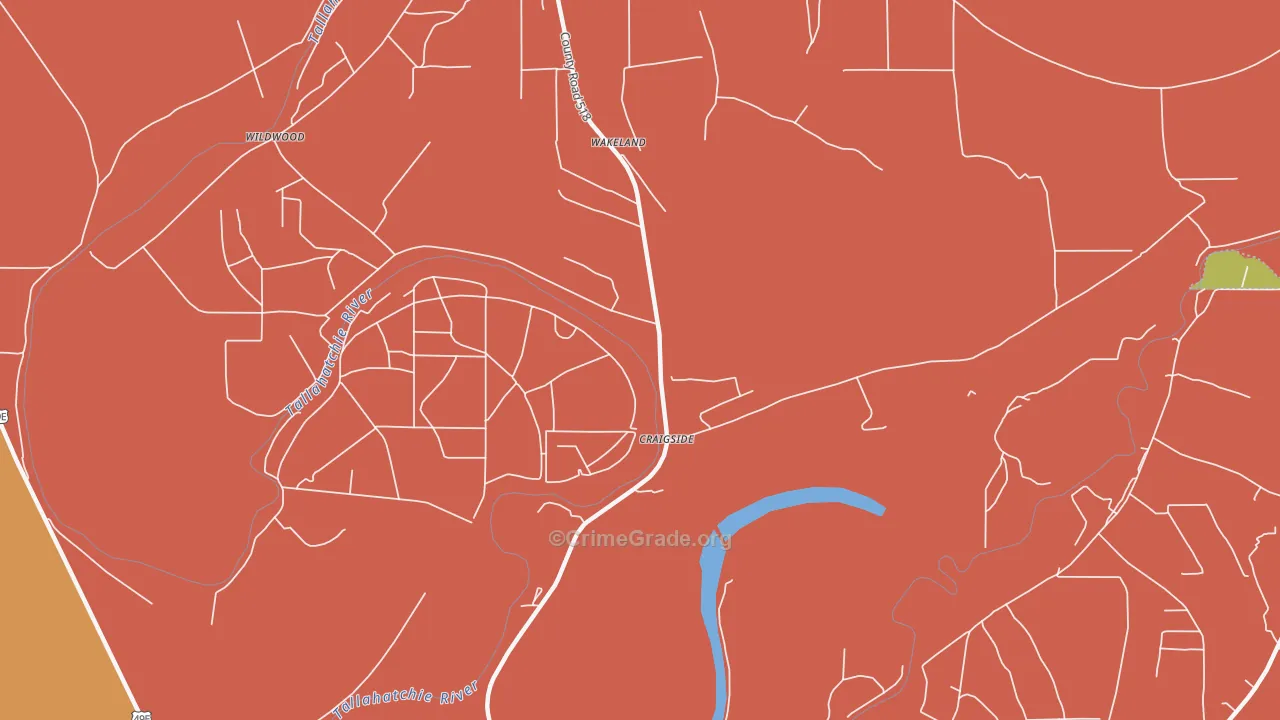 Craigside, MS Map of Vehicle Theft Rates