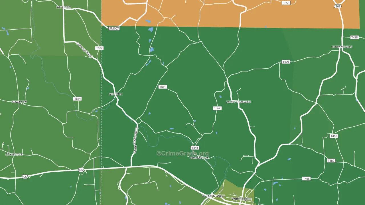 Craigsville, PA Map of Vehicle Theft Rates