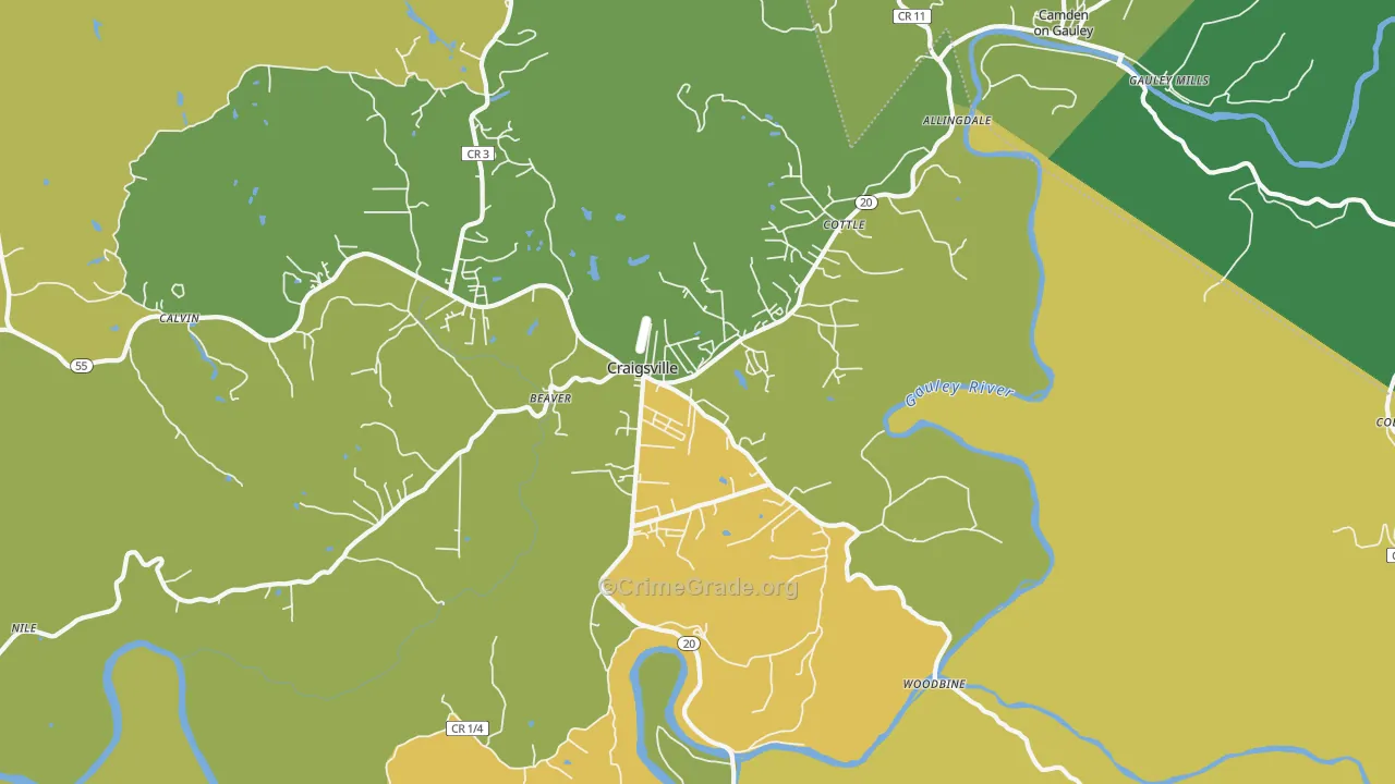 Craigsville, WV Map of Vehicle Theft Rates