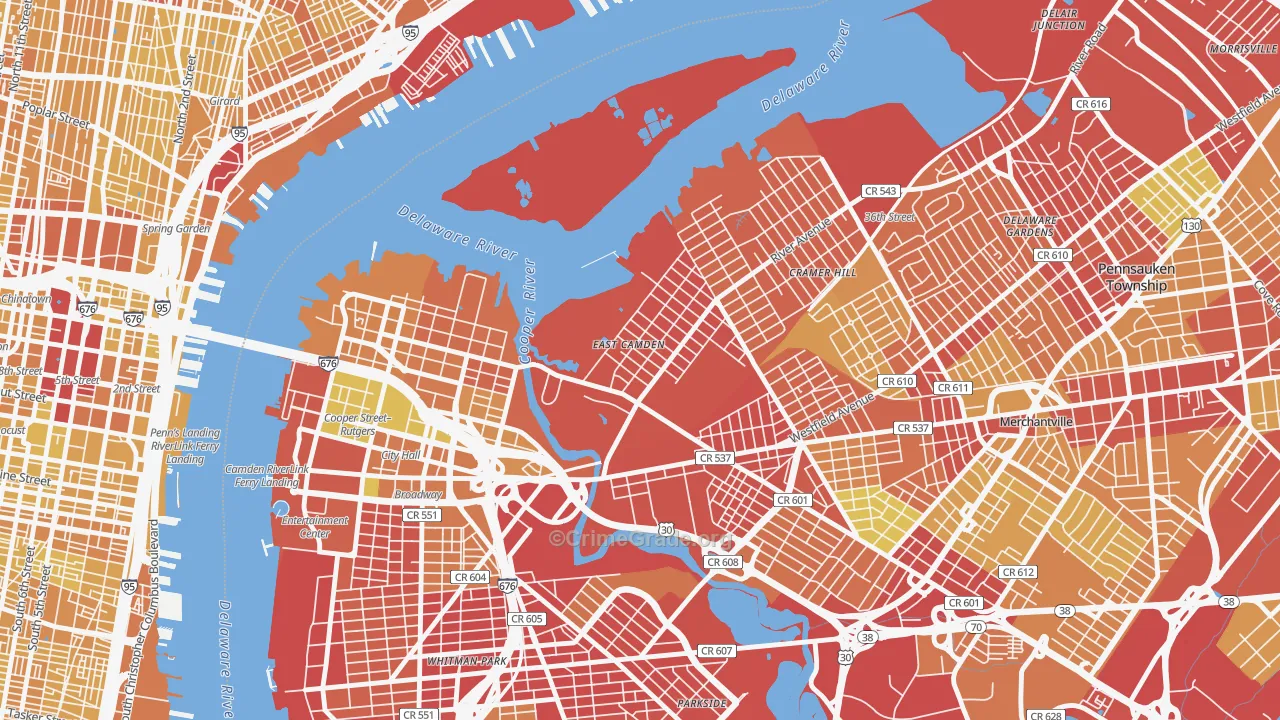 Cramer Hill, Camden, NJ Map of Vehicle Theft Rates
