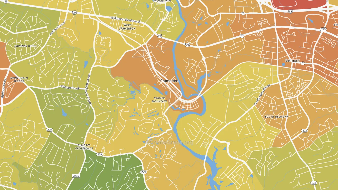 Cramerton, NC Map of Vehicle Theft Rates