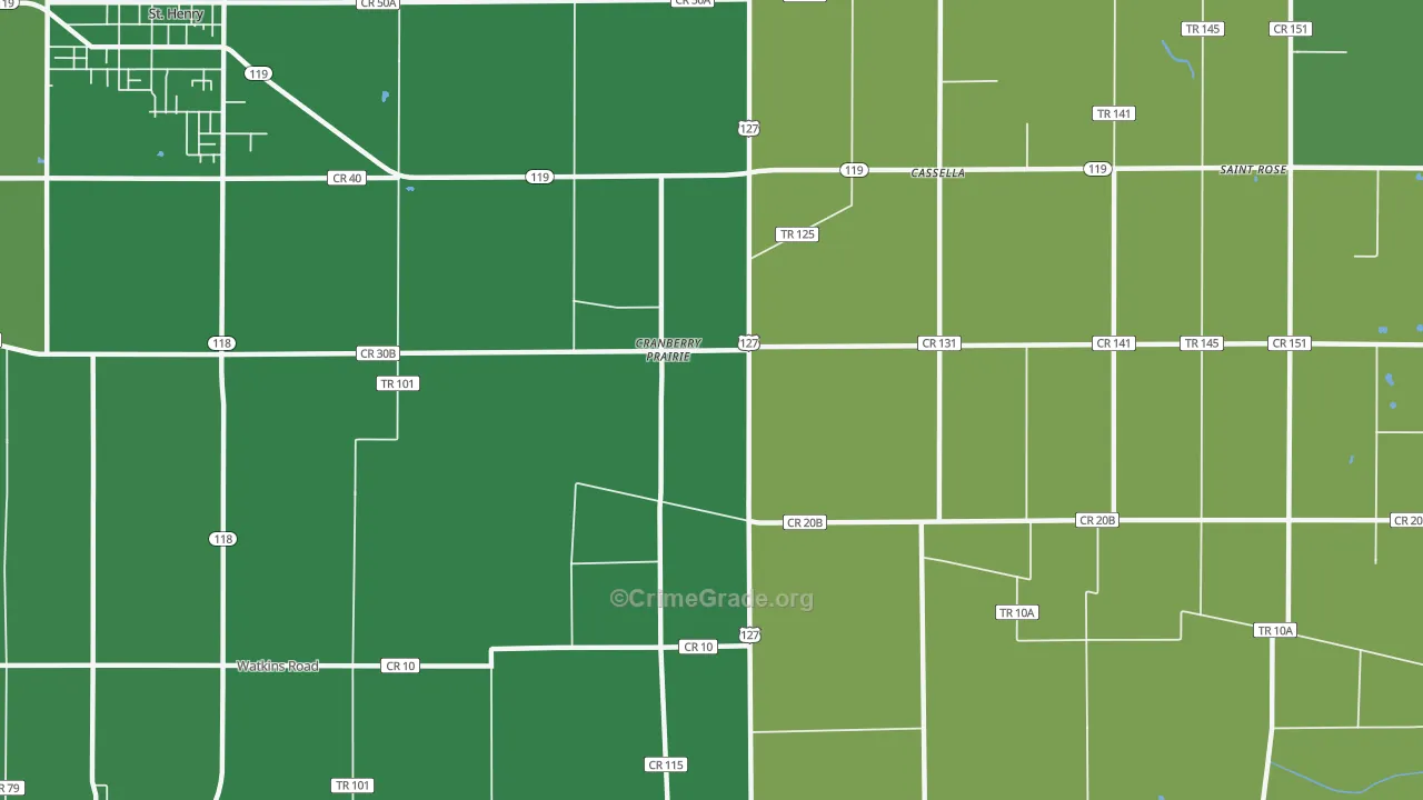 Cranberry Prairie, OH Map of Vehicle Theft Rates