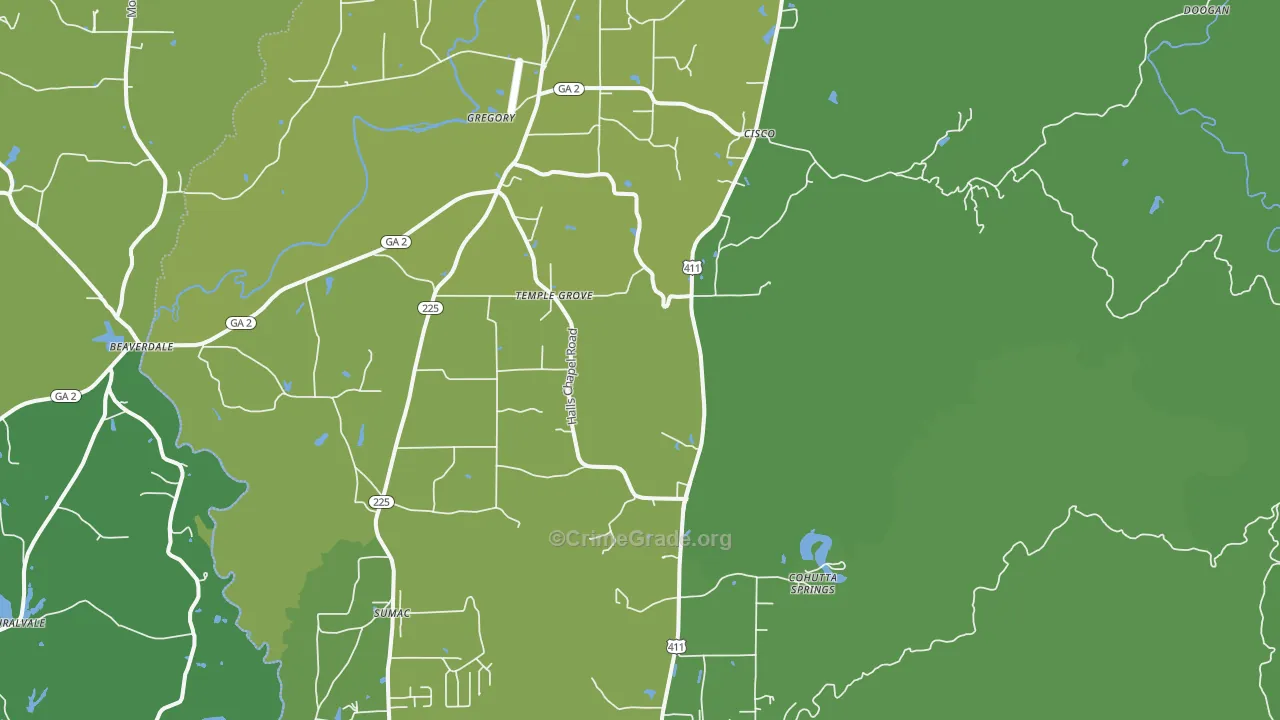 Crandall, GA Map of Vehicle Theft Rates
