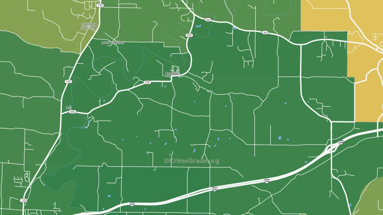 Crandall, IN Map of Vehicle Theft Rates