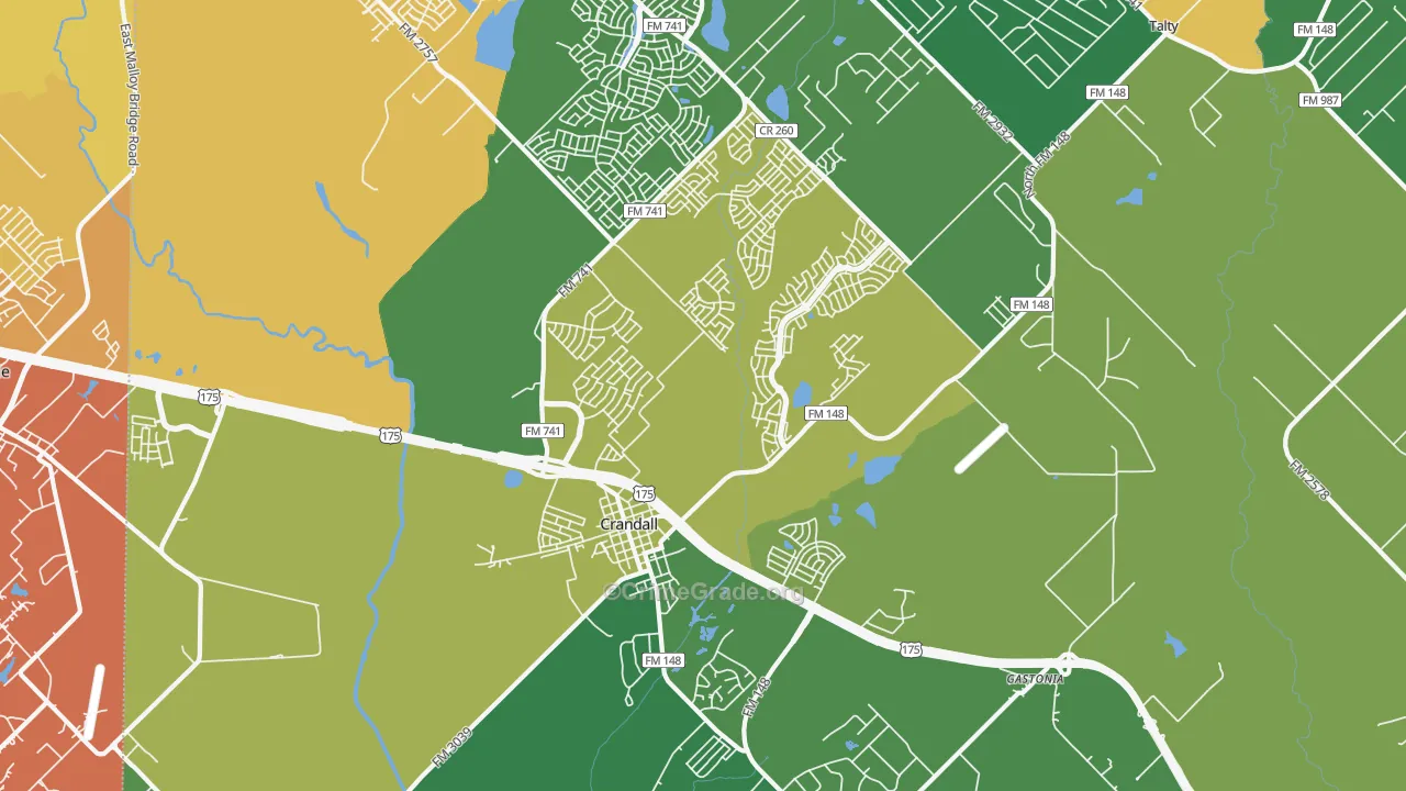Crandall, TX Map of Vehicle Theft Rates