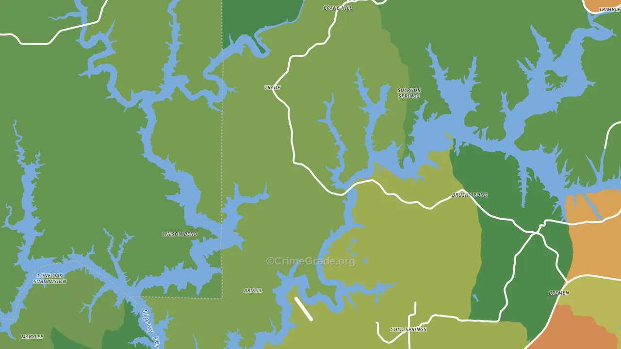 Crane Hill, AL Map of Vehicle Theft Rates