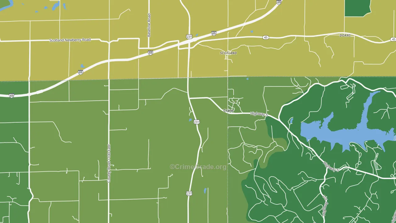 Crane, IN Map of Vehicle Theft Rates