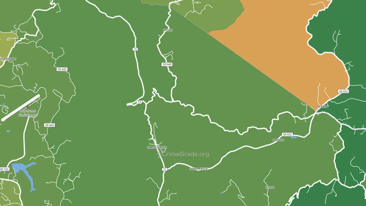 Cranes Nest, VA Map of Vehicle Theft Rates