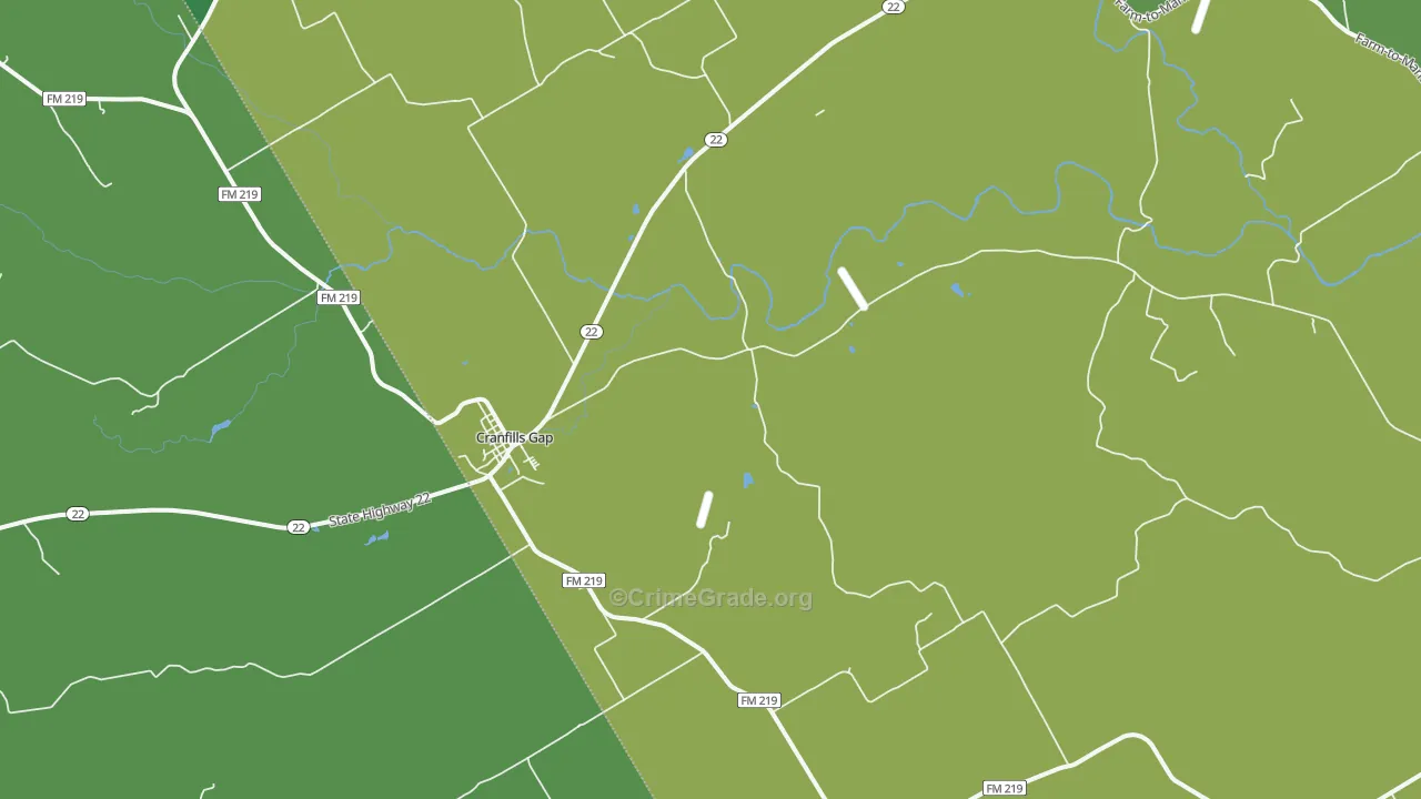 Cranfills Gap, TX Map of Vehicle Theft Rates