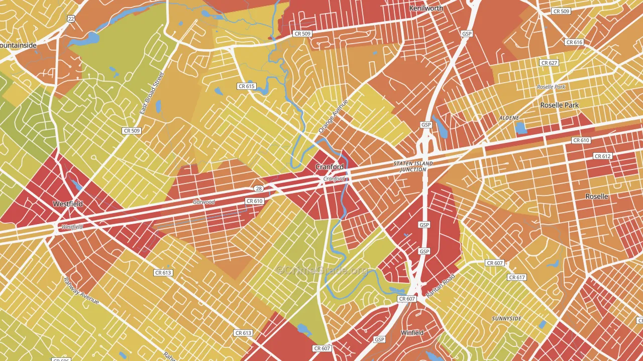 Cranford, NJ Map of Vehicle Theft Rates