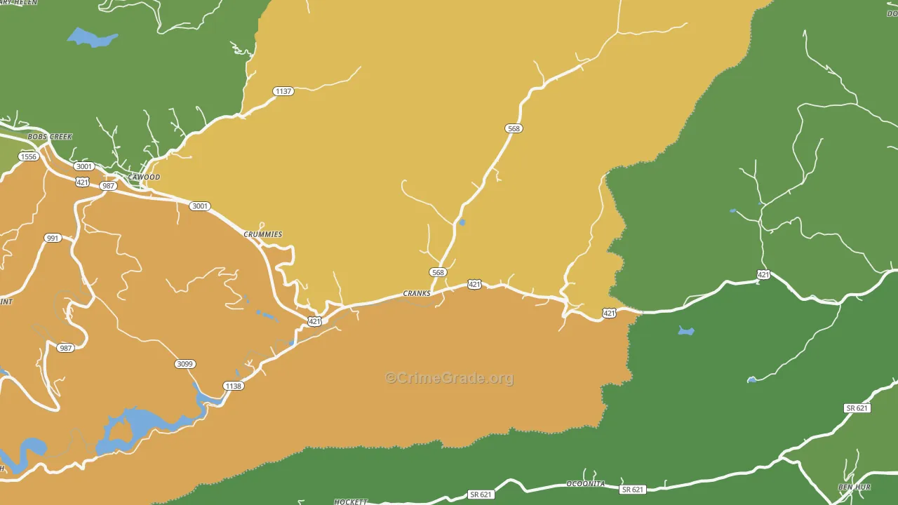 Cranks, KY Map of Vehicle Theft Rates