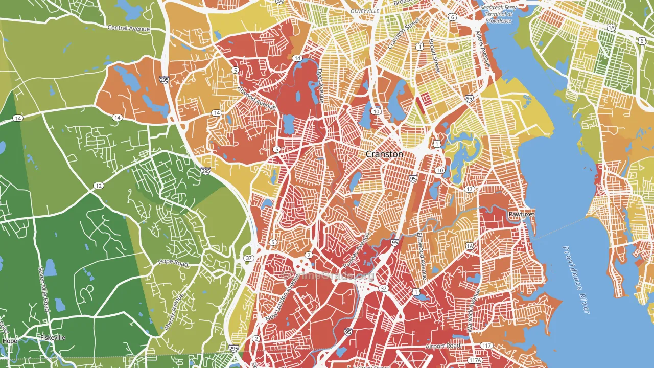 Cranston, RI Map of Vehicle Theft Rates