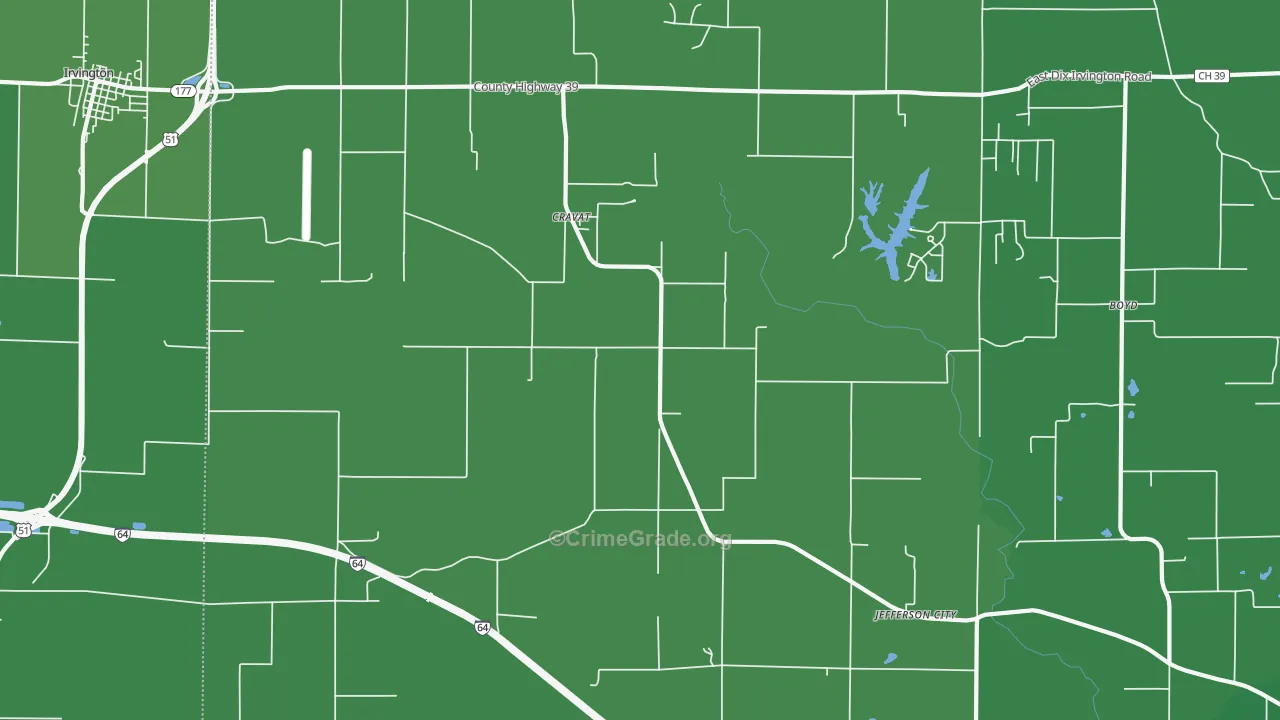 Cravat, IL Map of Vehicle Theft Rates