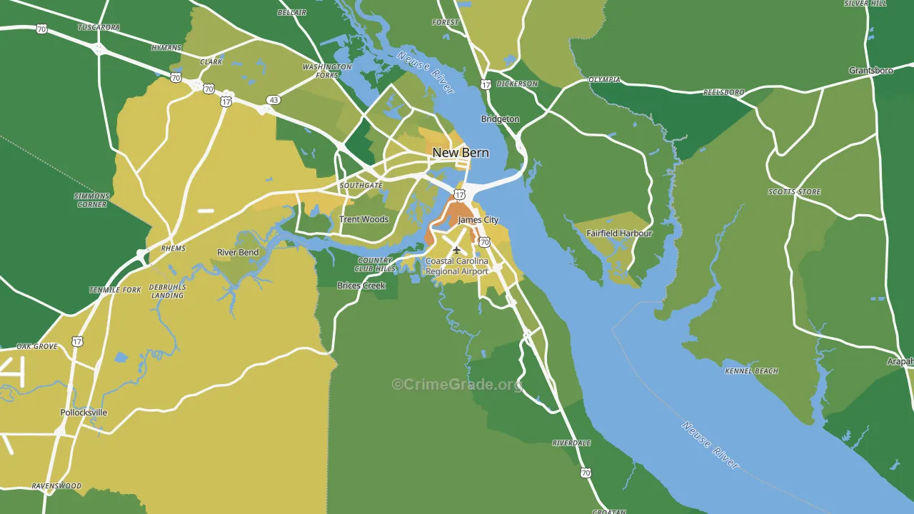 Craven County, NC Map of Vehicle Theft Rates