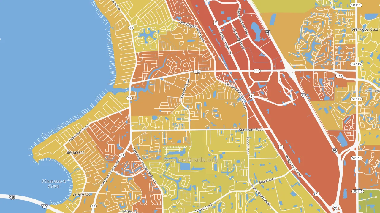 Craven, Jacksonville, FL Map of Vehicle Theft Rates