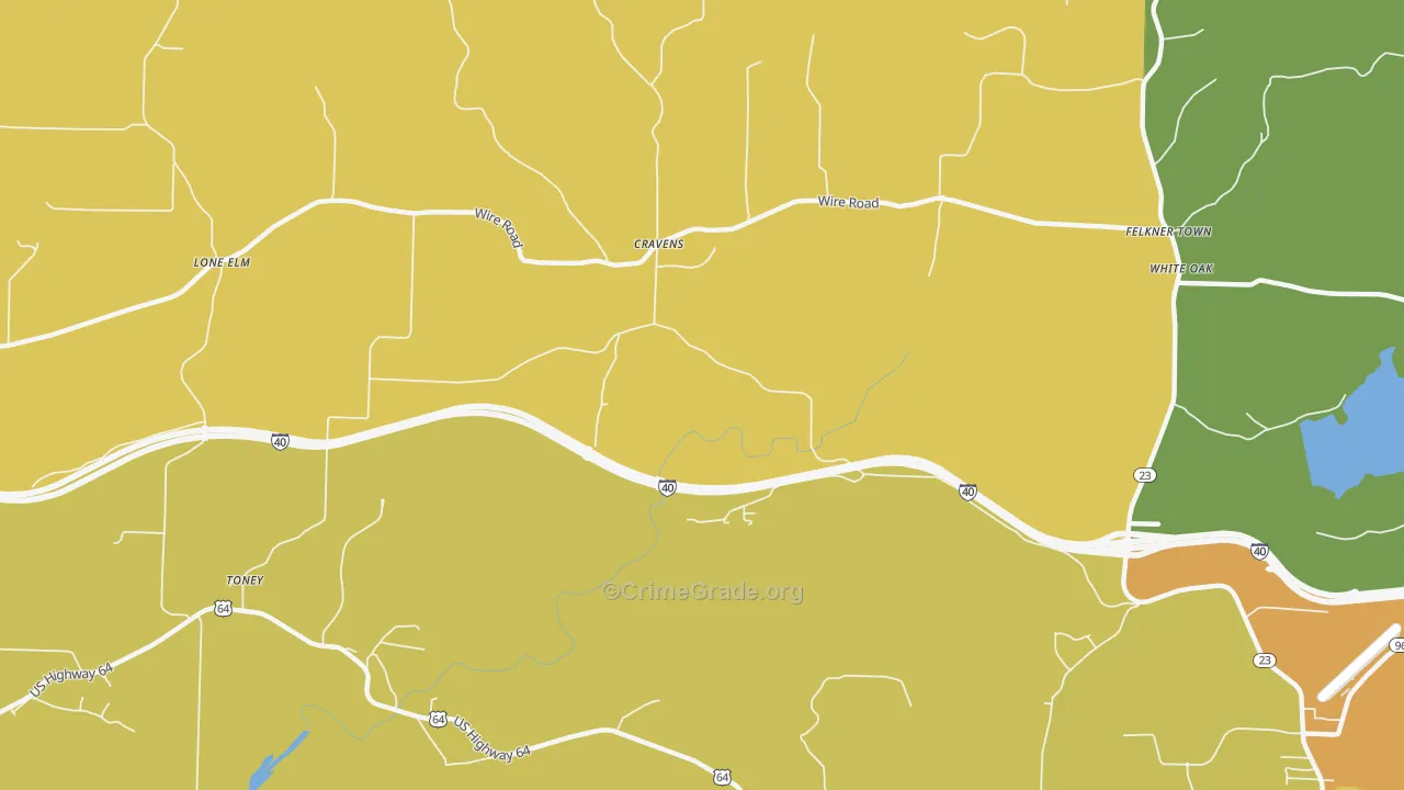 Cravens, AR Map of Vehicle Theft Rates