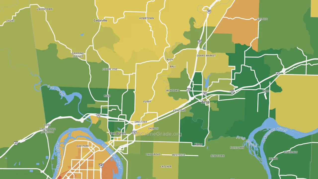 Crawford County, AR Map of Vehicle Theft Rates