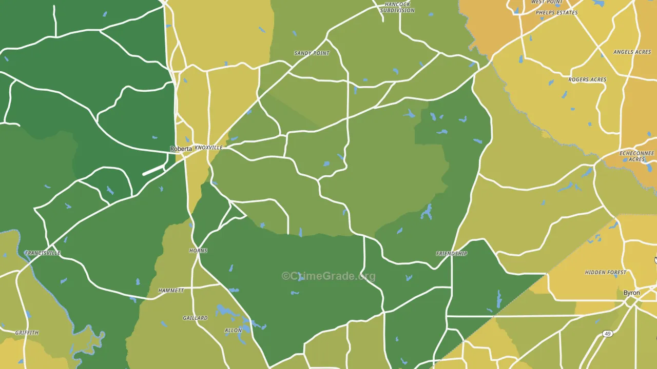 Crawford County, GA Map of Vehicle Theft Rates