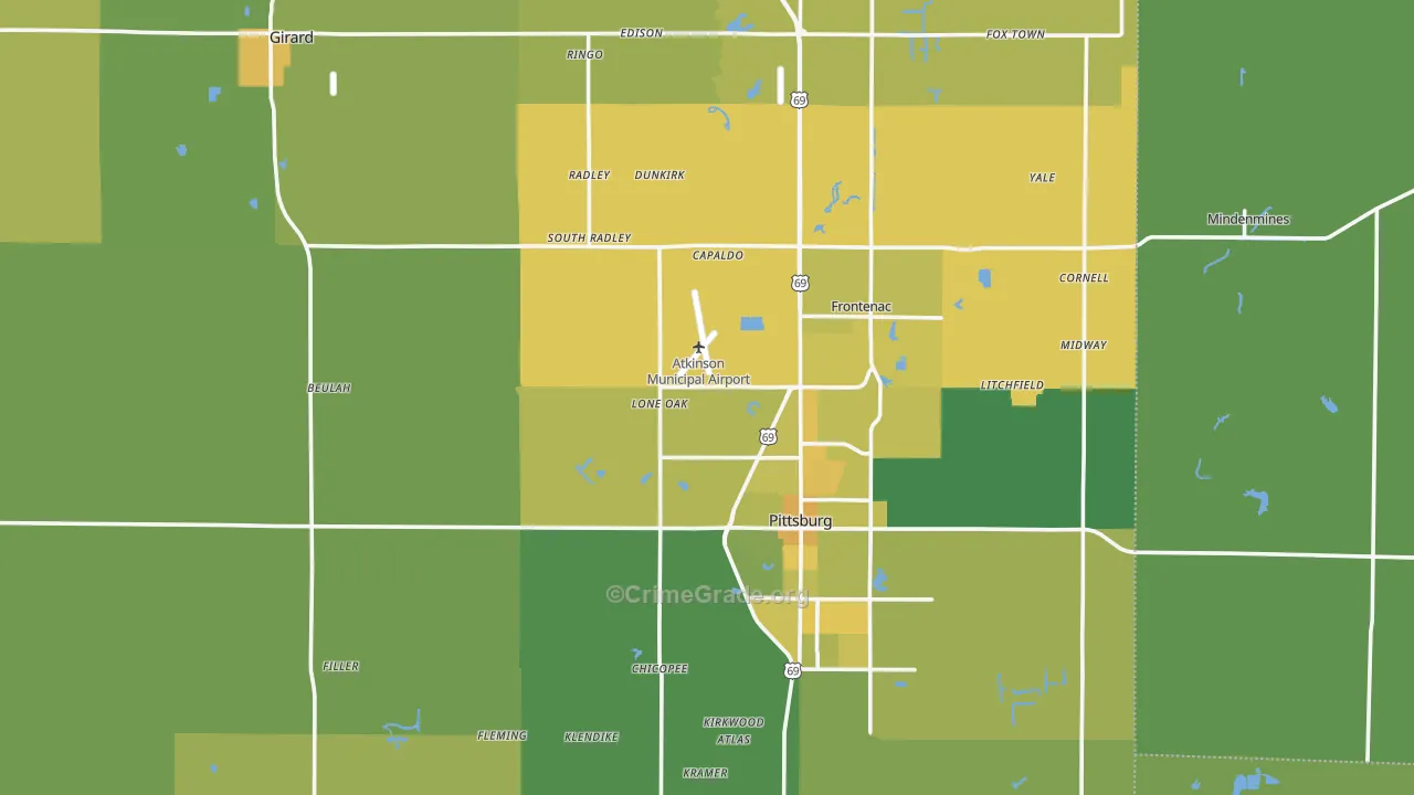 Crawford County, KS Map of Vehicle Theft Rates