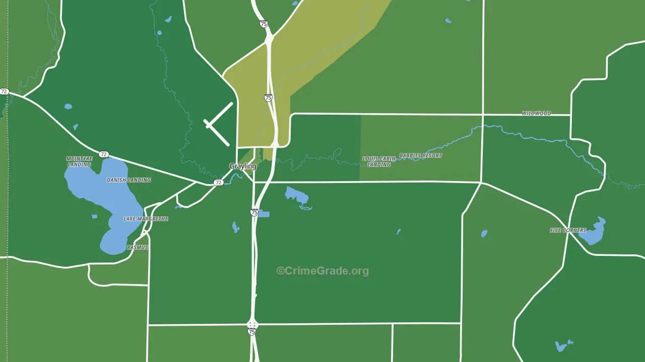 Crawford County, MI Map of Vehicle Theft Rates