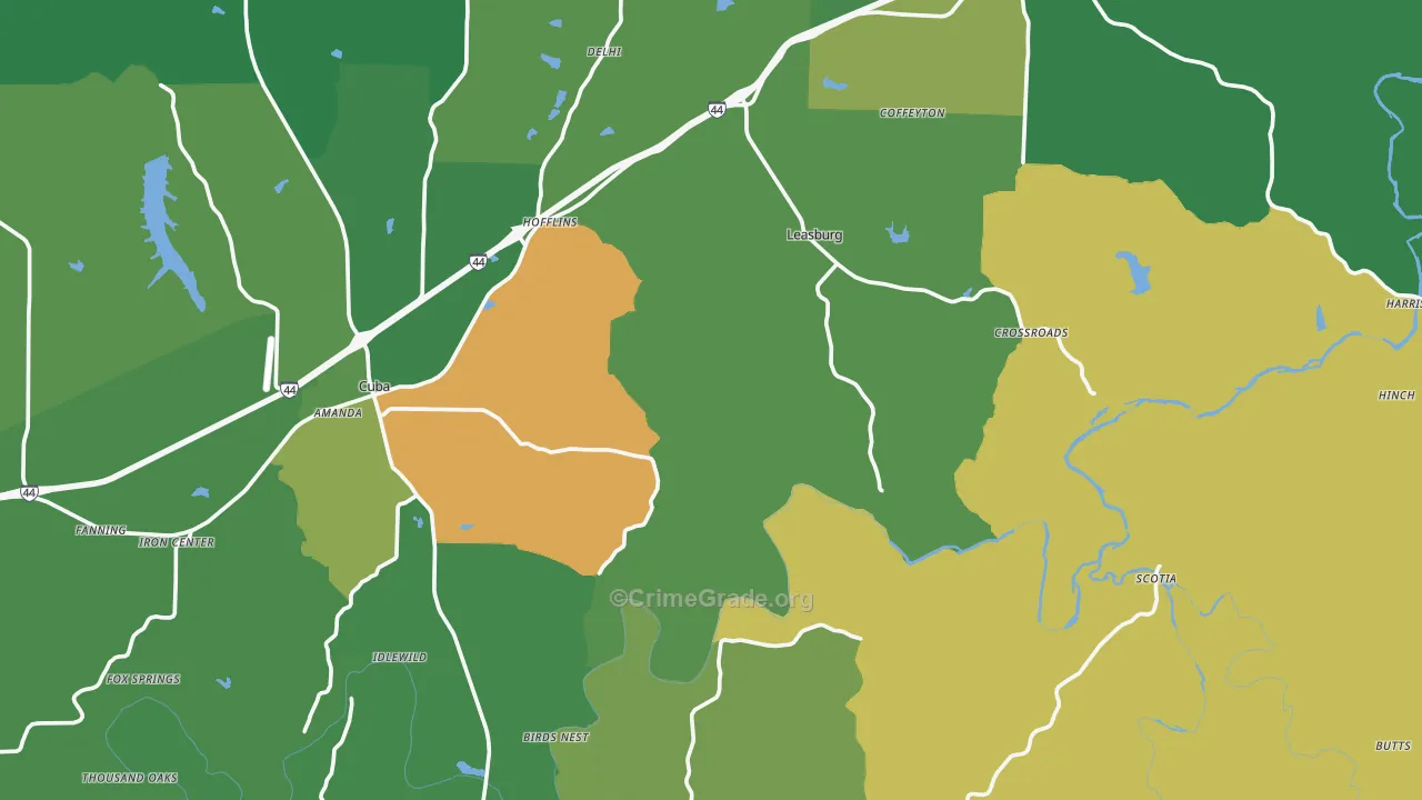 Crawford County, MO Map of Vehicle Theft Rates