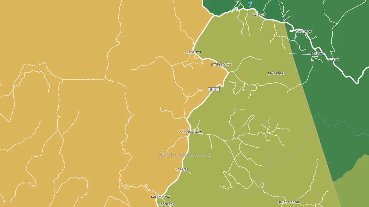 Crawford, TN Map of Vehicle Theft Rates