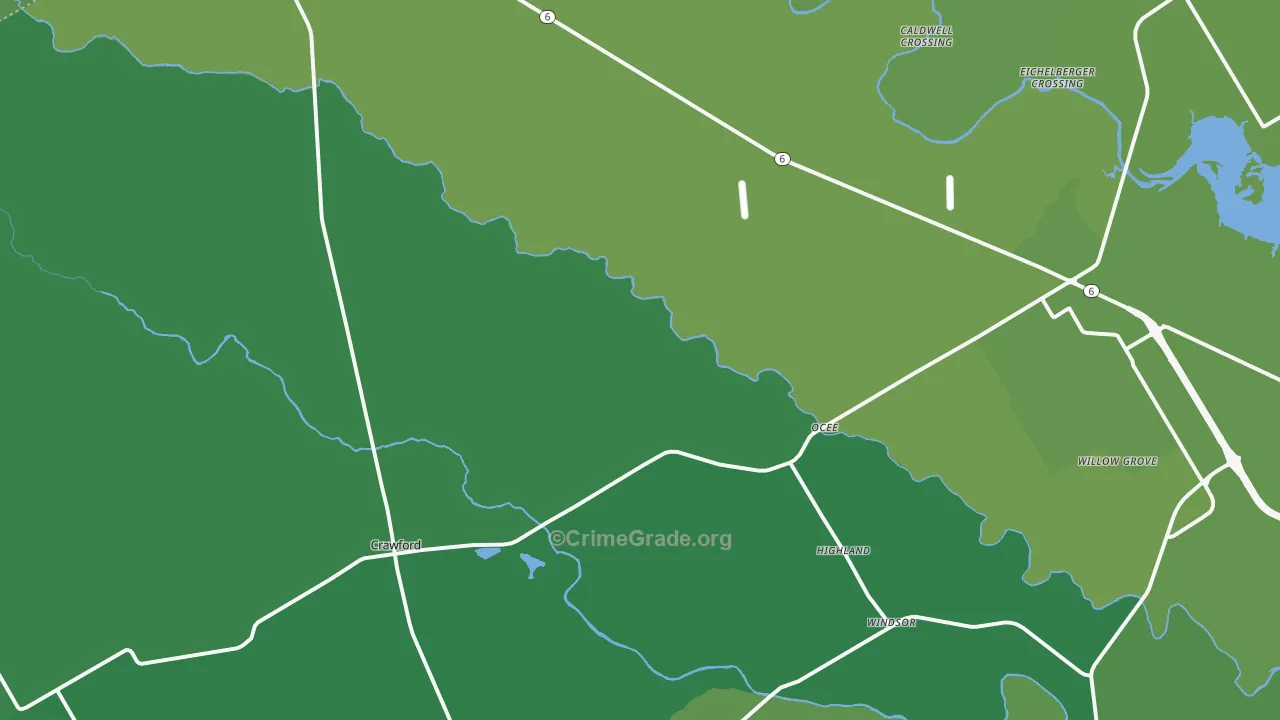 Crawford, TX Map of Vehicle Theft Rates