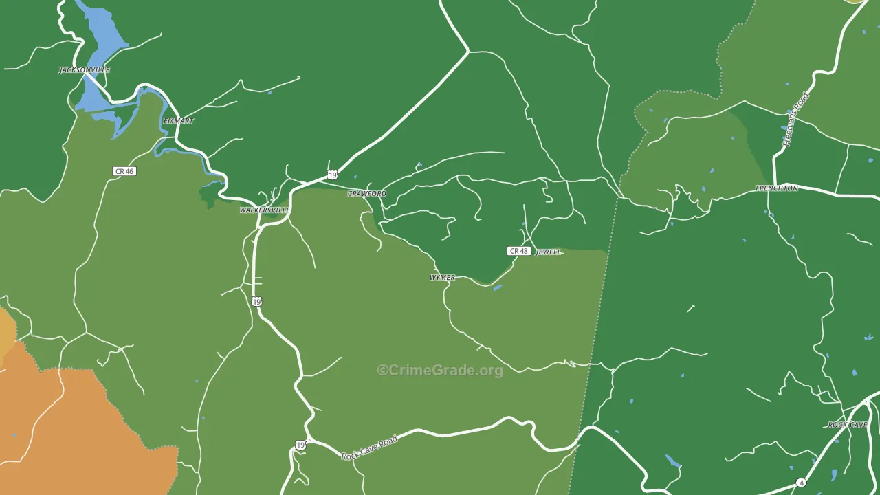 Crawford, WV Map of Vehicle Theft Rates