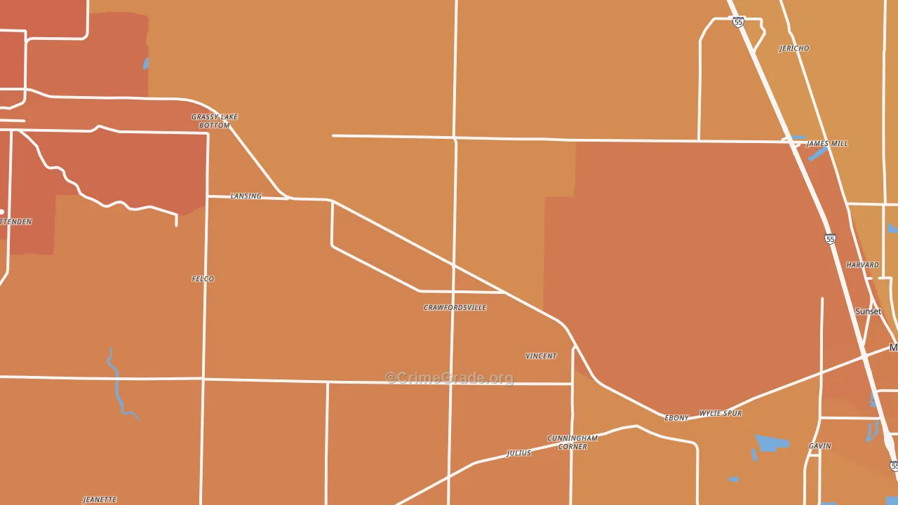 Crawfordsville, AR Map of Vehicle Theft Rates