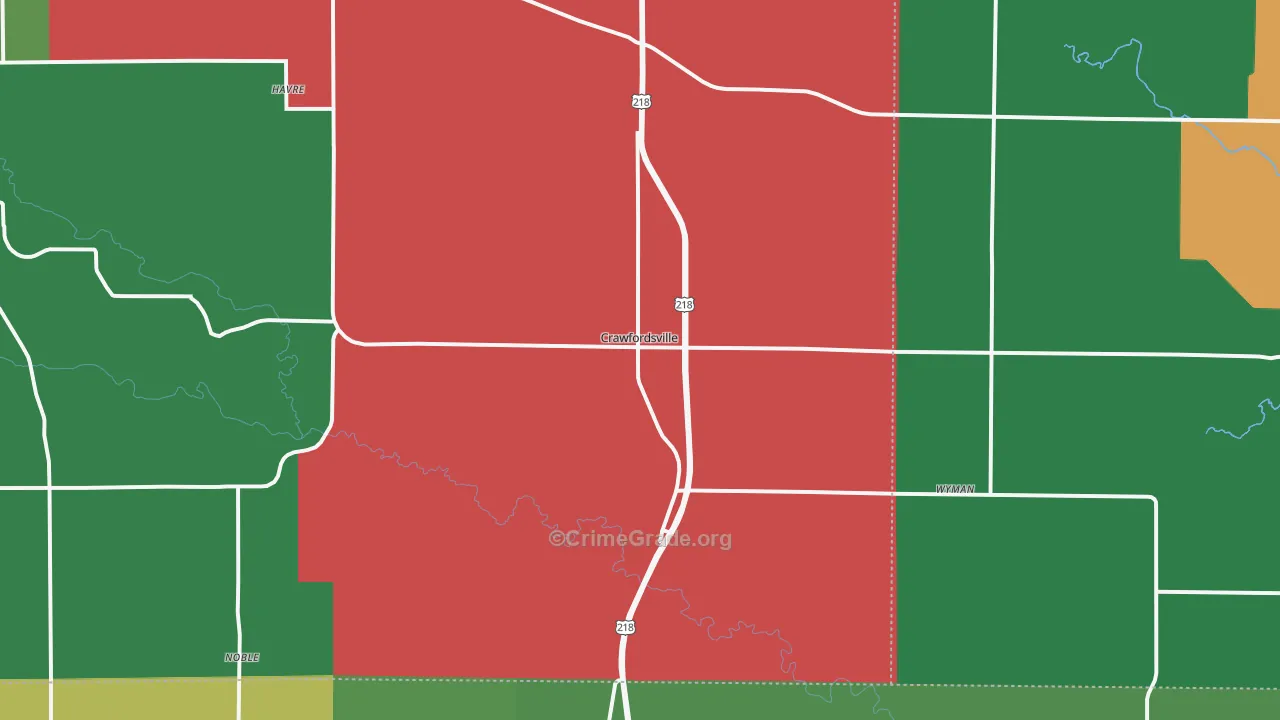 Crawfordsville, IA Map of Vehicle Theft Rates