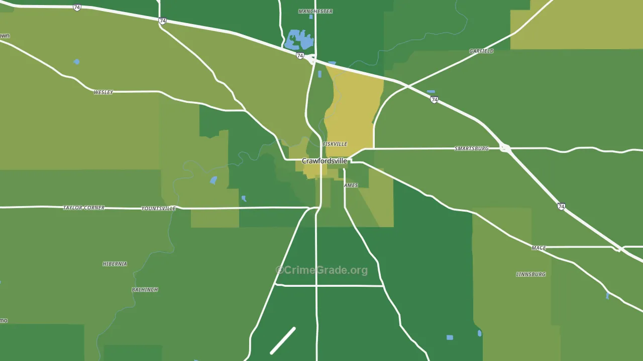 Crawfordsville, IN Map of Vehicle Theft Rates