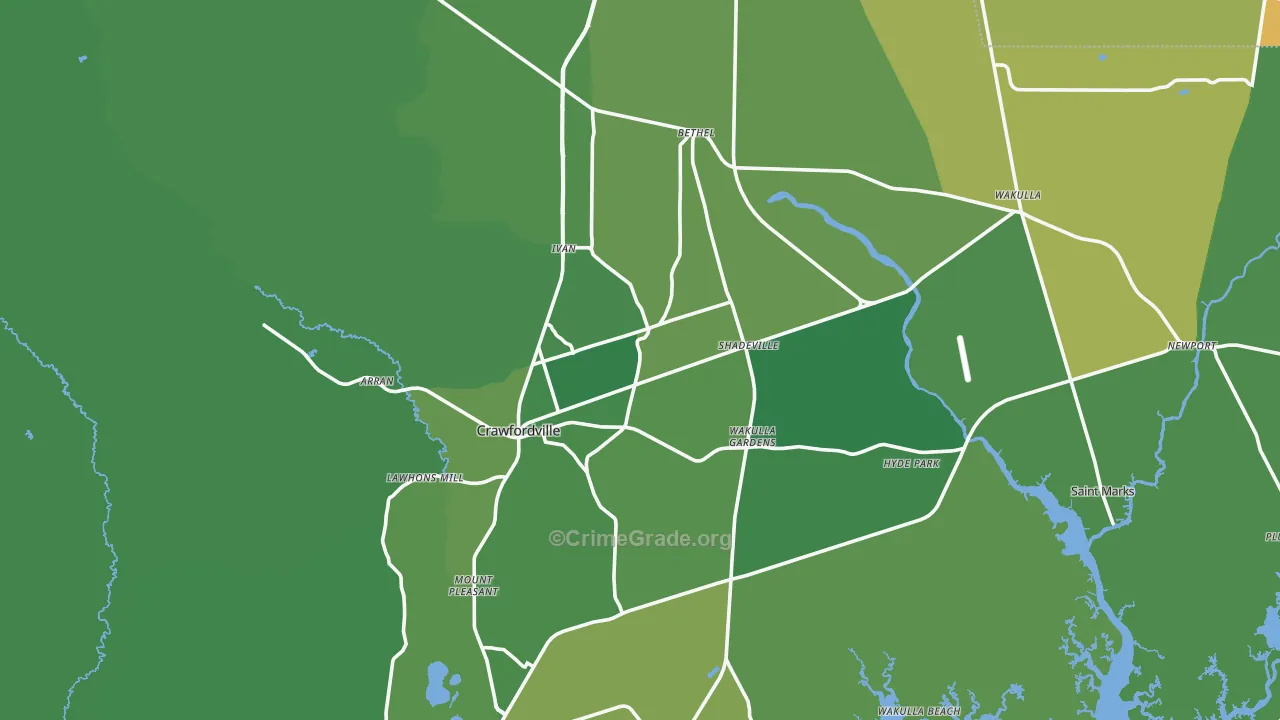 Crawfordville, FL Map of Vehicle Theft Rates
