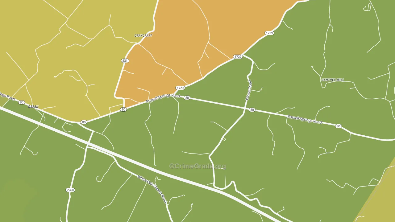 Craycraft, KY Map of Vehicle Theft Rates