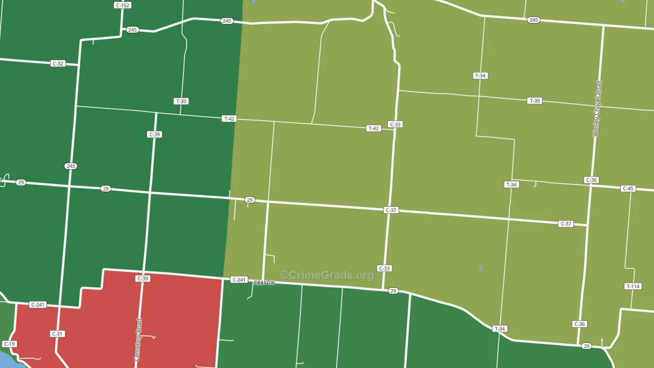 Crayon, OH Map of Vehicle Theft Rates