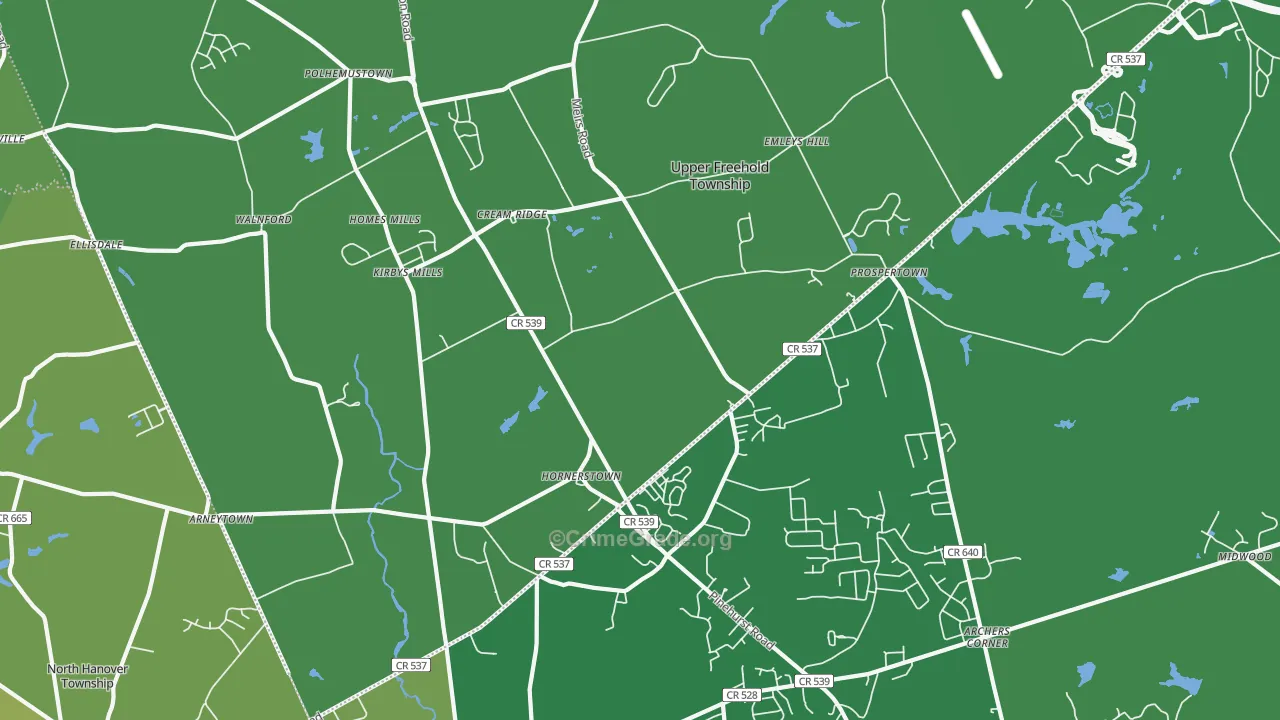 Cream Ridge, NJ Map of Vehicle Theft Rates