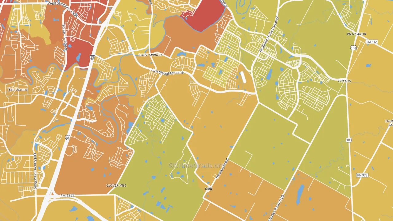 Creedmoor, TX Map of Vehicle Theft Rates