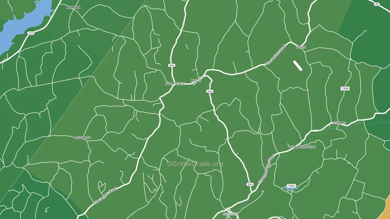 Creekside, PA Map of Vehicle Theft Rates