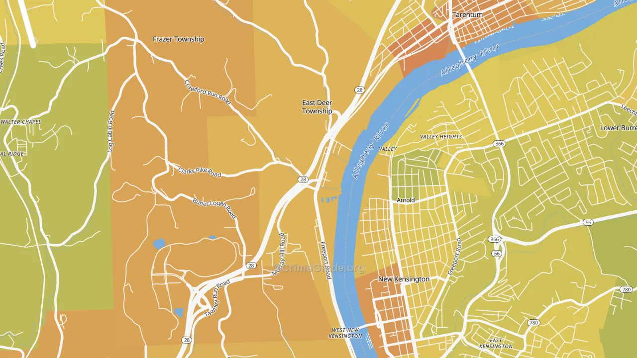 Creighton, PA Map of Vehicle Theft Rates