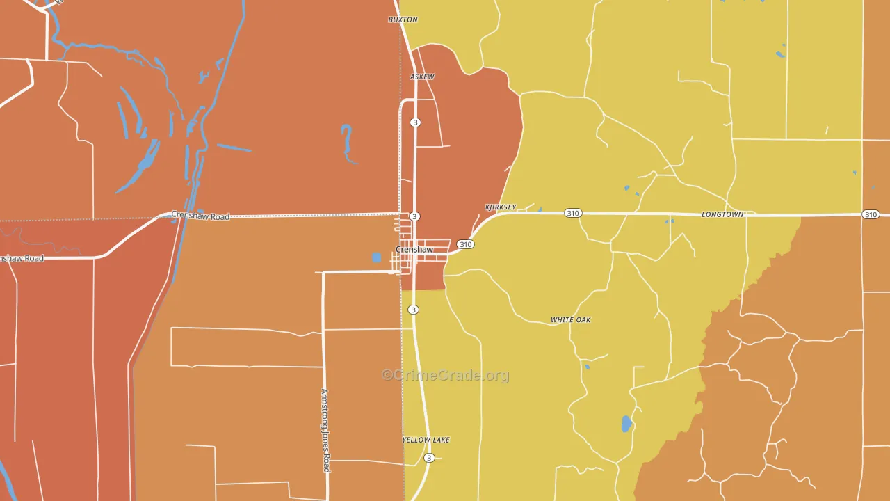 Crenshaw, MS Map of Vehicle Theft Rates