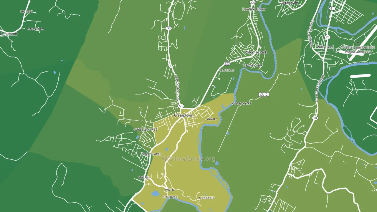 Cresaptown, MD Map of Vehicle Theft Rates