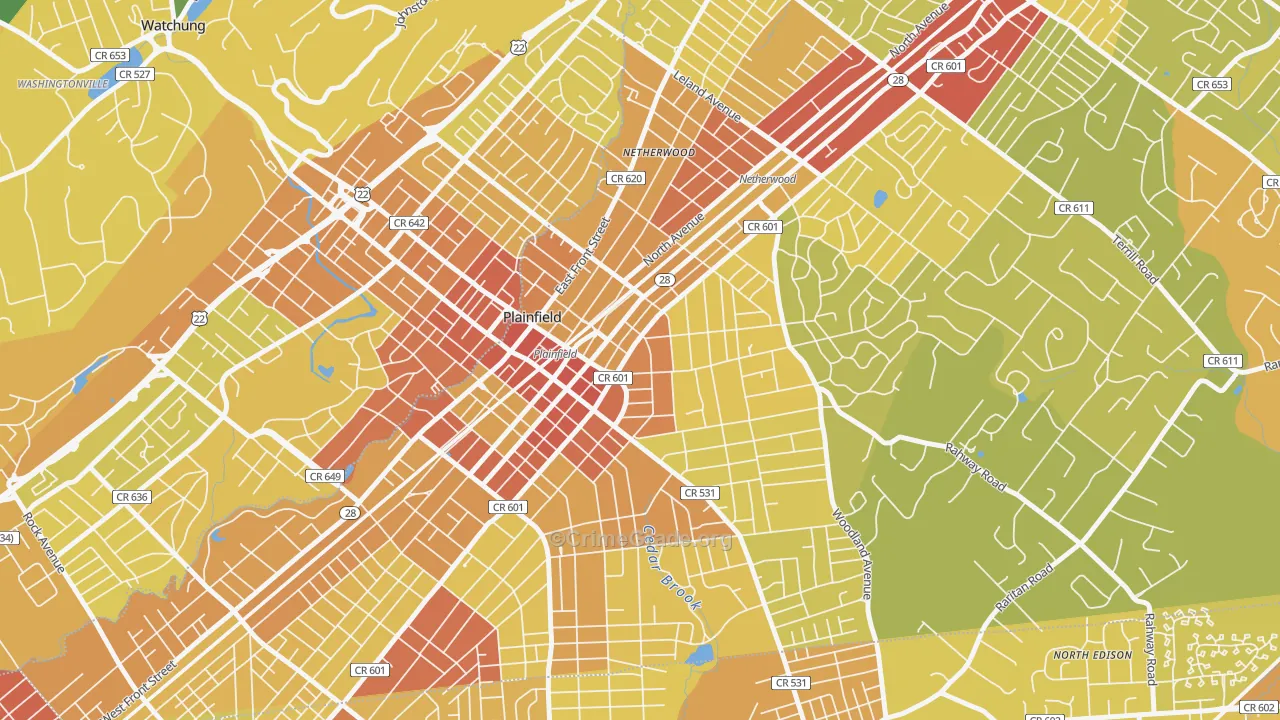 Crescent Area Historic District, Plainfield, NJ Map of Vehicle Theft Rates