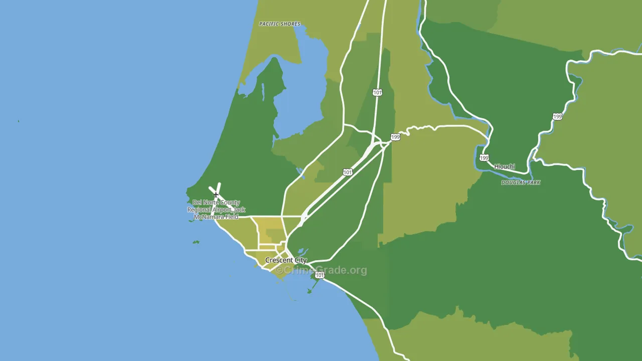 Crescent City, CA Map of Vehicle Theft Rates