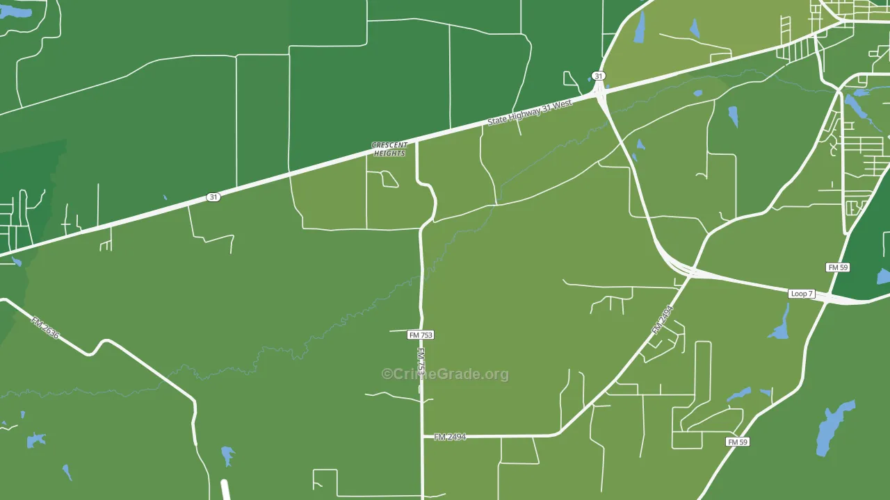 Crescent Heights, TX Map of Vehicle Theft Rates