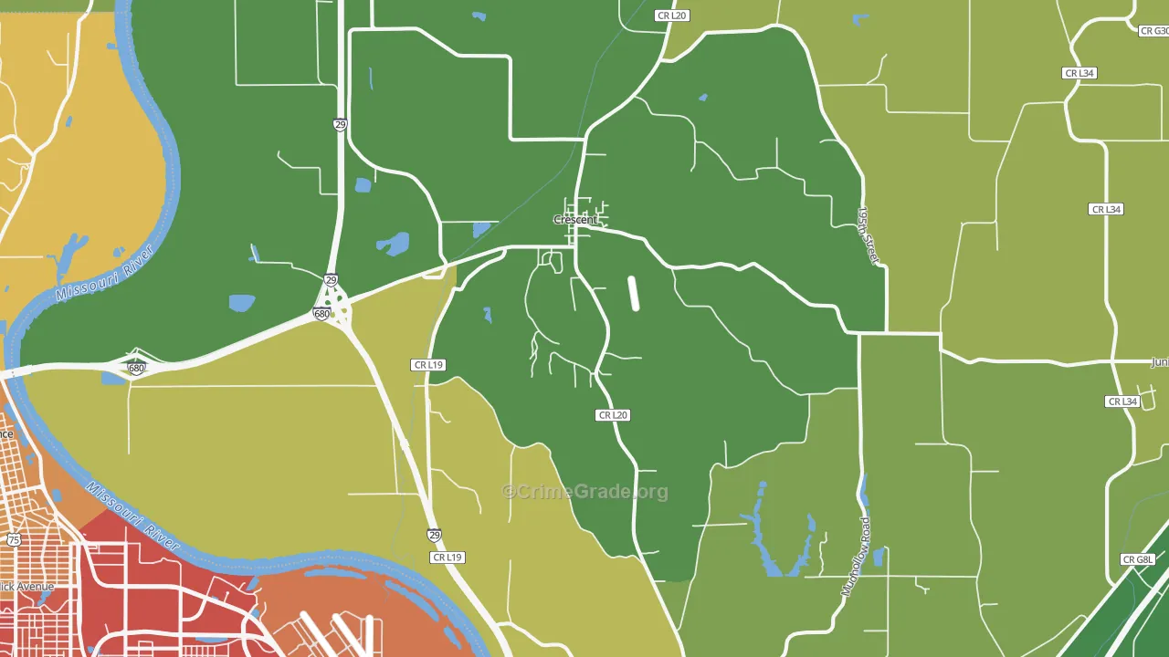 Crescent, IA Map of Vehicle Theft Rates