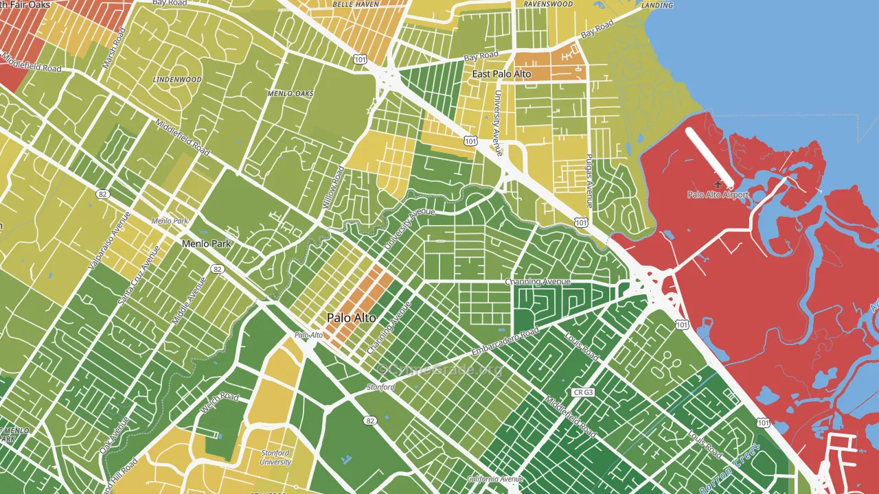 Crescent Park, Palo Alto, CA Map of Vehicle Theft Rates