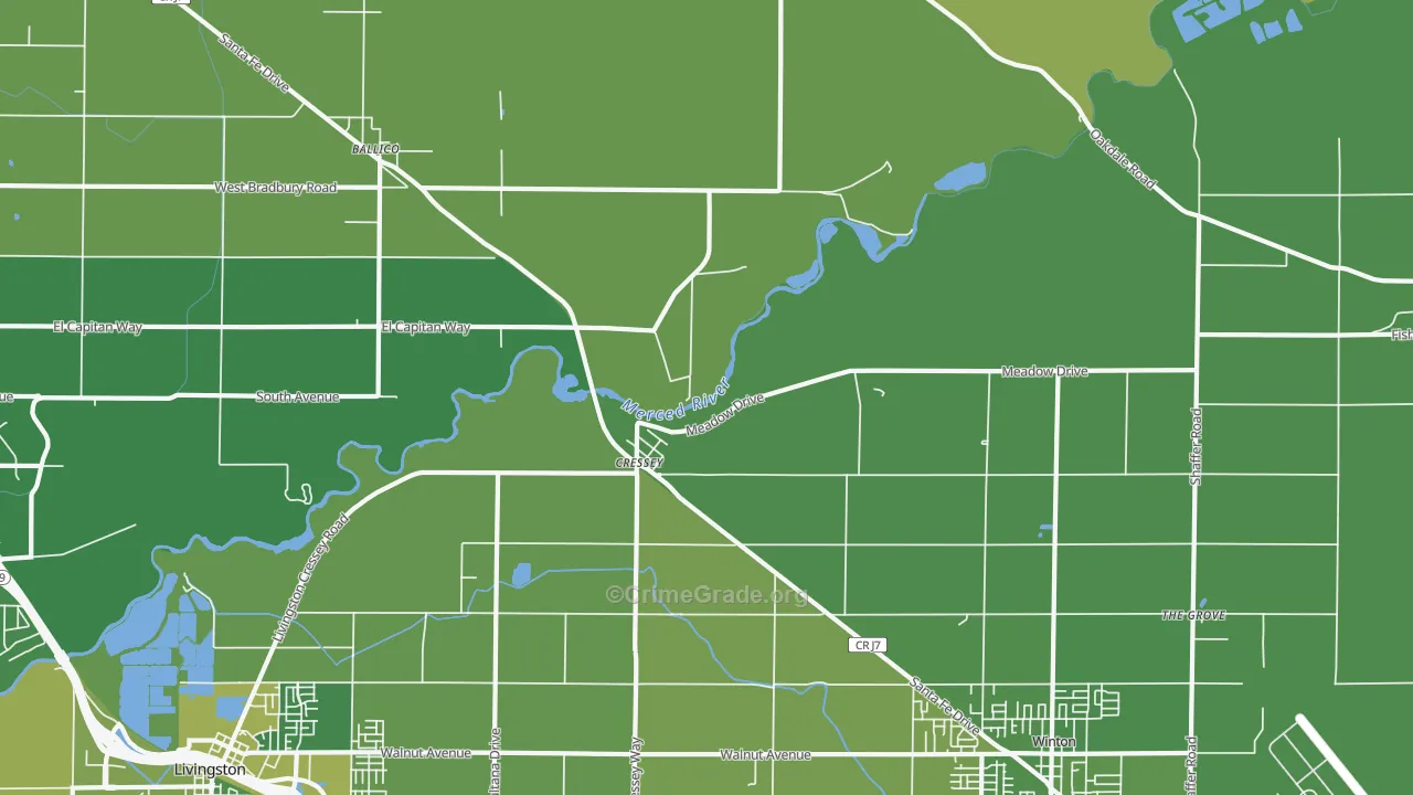 Cressey, CA Map of Vehicle Theft Rates