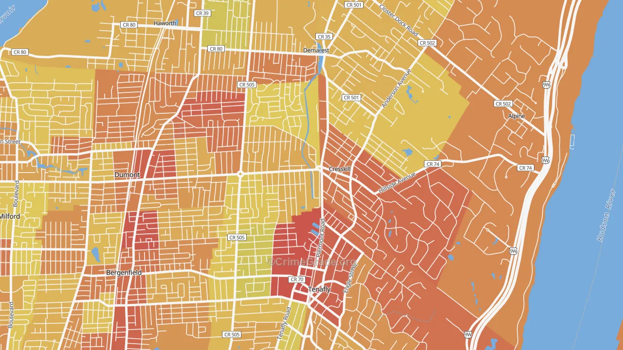 Cresskill, NJ Map of Vehicle Theft Rates