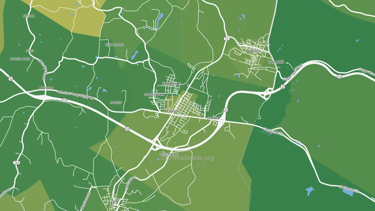 Cresson, PA Map of Vehicle Theft Rates