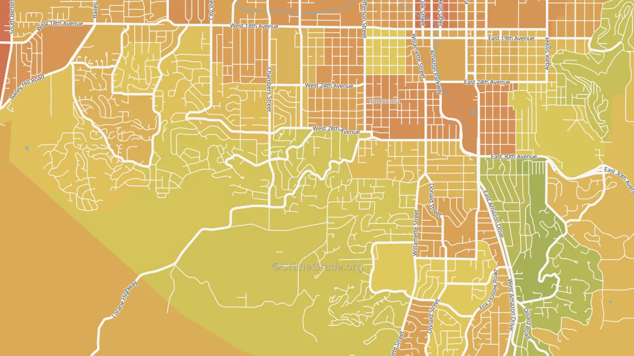 Crest Drive, Eugene, OR Map of Vehicle Theft Rates