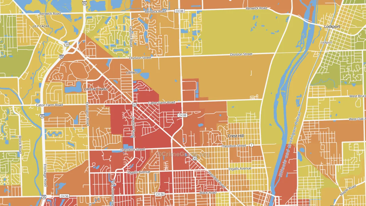 Crest Hill, IL Map of Vehicle Theft Rates
